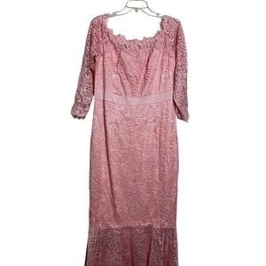 Pink Lace Off The Shoulder‎ Mermaid High Low Formal Gown Dress 2XL